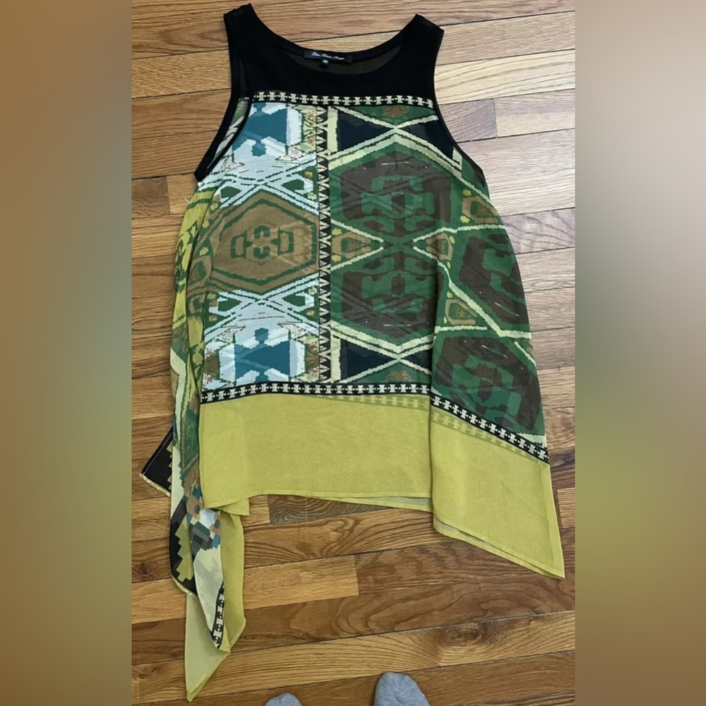 BLEU BLANC ROUGE black green yellow sleeveless asymmetrical top 38 medium m